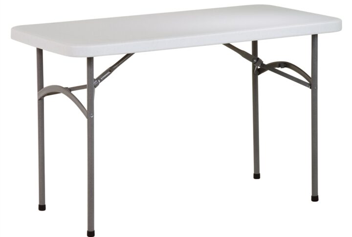 4' Resin Multi Purpose Table. Durable Construction. Light Weight Sleek Design. Powder Coated Tubular Frame. Ideal for Indoor or Outdoor Use. Easy Storage. Meets or Exceeds Test Standards (BIFMA and MTL)