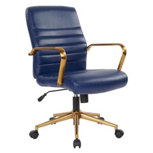The Baldwin Mid-Back Faux Leather Chair features an attractive gold finished base and arms with all the ergonomic comfort of a modern office chair. Alongside built-in lumbar support