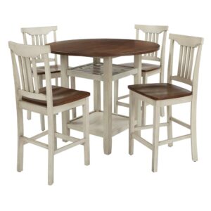Bring the modern farmhouse look into your kitchen with this counter height dining set. A striking white and wood finish welcomes friends and family for Sunday brunch or morning tea. Rustic details radiate a warm and cozy vibe