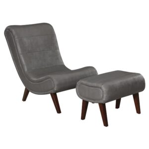 Hawkins Lounger with Ottoman in Pewter Faux Leather