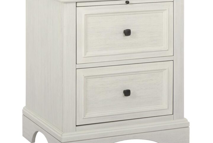 Farmhouse Basics 2 Drawer Nightstand with Tray in Rustic White Finish