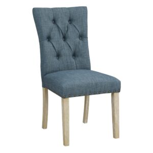 Farmhouse style with our 2-Pack button tufted dining chair. Charming nailhead trim and solid wood leg in a wash finish will create the coziest of nests. Gather these chairs around your dining table or set one in a guest room and one in front of a desk for a welcome seating option. Simple assembly keeps life easy and laid back.