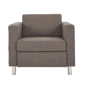 easy care fabric. Equipped with a durable box spring seat that ensures your relaxation is well protected. All outfitted with chrome leg finishes that prop this chair up and give it a chic display. The crisp