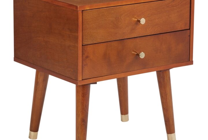 Cupertino Side Table w/ 2 Drawers in Light Walnut Finish and K/D Legs