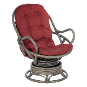 Tahiti Rattan Swivel Rocker Chair in Red Fabric with Grey Frame
