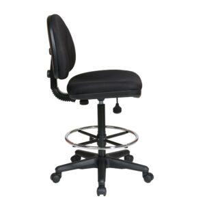 Drafting Chair with Stool Kit (5 inches of Travel). Fabric Seat and Back Drafting Chair with Adjustable Foot ring. Pneumatic Height Adjustment. Heavy Duty Nylon Base with Dual Wheel Carpet Casters