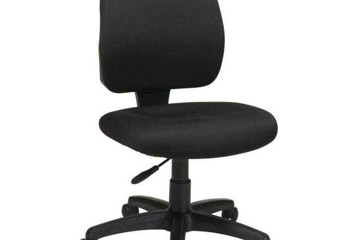 Stay on task with this sleek armless office chair designed for productivity. Enjoy the comfort of the thick padded seat and back as you sit back and focus on your work. A ratchet back height adjustment and pneumatic seat height adjustment make it easy for you to customize this chair for your needs. Plus
