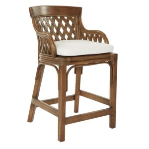 Bring comfort back to the dining room with the plantation counter stool. This jungle-inspired stool features a rattan wicker frame and woven back panels made of embossed bamboo. Solid wood support and a cotton duck foam cushion creates a stool that is a natural fit for any dining or kitchen area.
