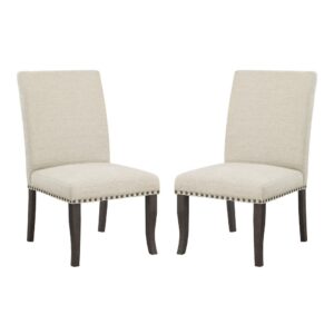 Hamilton Dining Chair 2-Pack with Antique Bronze Nailheads and Grey Washed Legs in Linen Fabric