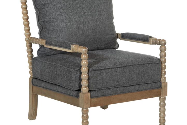 Fletcher Spindle Chair in Charcoal Fabric with Rustic Brown Finish
