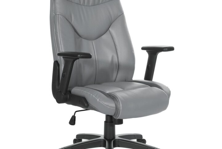 This High Back Executive Bonded Leather Office Chair is styled for comfort with a padded contoured seat and back with built-in lumbar support.  A heavy-duty nylon base with dual wheel carpet casters add ease of mobility to this product.  Chair comes complete with height adjustable flip arms