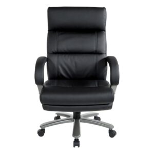 Prepare to be impressed by both the style and function of this “Executive Big Man’s Chair”. The Black Bonded Leather seat and back coupled with the titanium accents are eye-catching in any office environment. The comfort and sophistication this chair has is reinforced by the expertly designed built-in lumbar support