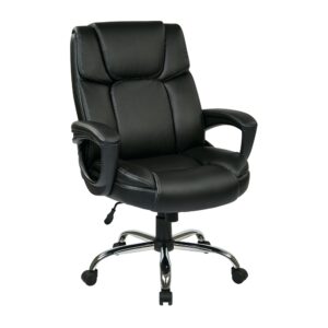 Executive Eco-Leather Big Mans Chair with Padded Loop Arms and Chrome Base. Supports up to 350 lbs. Pneumatic Seat Height Adjustment