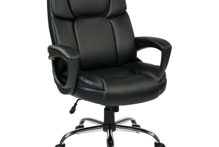 Executive Eco-Leather Big Mans Chair with Padded Loop Arms and Chrome Base. Supports up to 350 lbs. Pneumatic Seat Height Adjustment