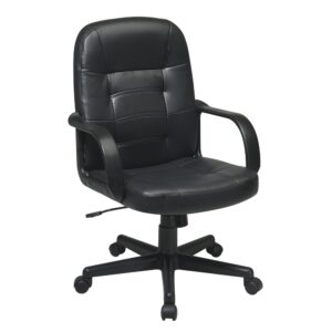 Bonded Leather Executive Chair. Locking tilt control w/adjustable tilt tension. PP Loop Arms. Heavy Duty Nylon Base with Dual Wheel Carpet Casters.
