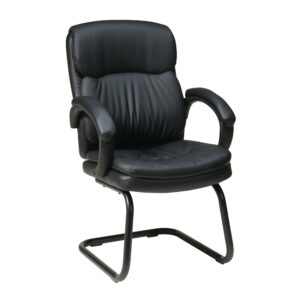 Bonded Leather Visitors Chair with Padded Arms and Sled Base.
