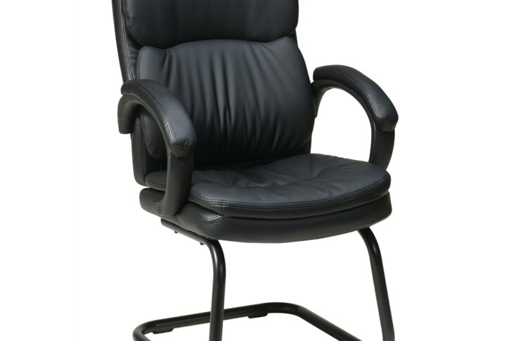 Bonded Leather Visitors Chair with Padded Arms and Sled Base.