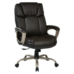 Executive Espresso Eco-Leather Big Mans Chair with Coated Padded Loop Arms and Cocoa Metal Base. Supports up to 350 lbs. Pneumatic Seat Height Adjustment