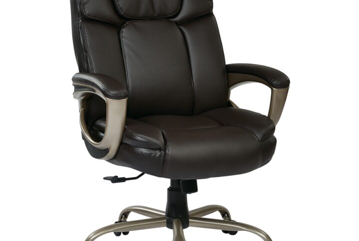 Executive Espresso Eco-Leather Big Mans Chair with Coated Padded Loop Arms and Cocoa Metal Base. Supports up to 350 lbs. Pneumatic Seat Height Adjustment