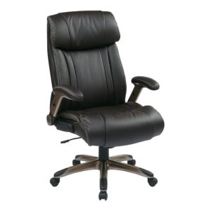 Work Smart Executive Bonded Leather Chair in Cocoa/Espresso with Adjustable Padded Flip Arms and Coated Base