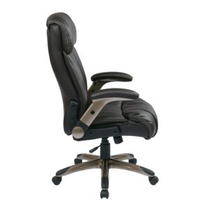 Work Smart Executive Bonded Leather Chair in Cocoa/Espresso with Adjustable Padded Flip Arms and Coated Base