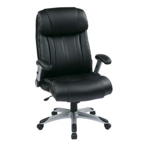 Work Smart Executive Bonded Leather Chair in Silver/Black with Adjustable Padded Flip Arms and Coated Base