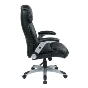 Work Smart Executive Bonded Leather Chair in Silver/Black with Adjustable Padded Flip Arms and Coated Base