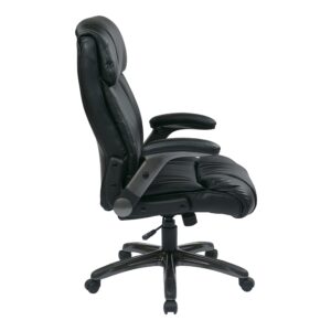 Work Smart Executive Bonded Leather Chair in Titanium/Black with Adjustable Padded Flip Arms and Coated Base