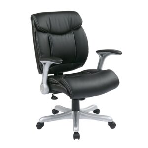 Work Smart Executive Bonded Leather Chair in Silver/Black with Padded Arms and Coated Base