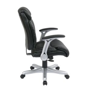 Work Smart Executive Bonded Leather Chair in Silver/Black with Padded Arms and Coated Base