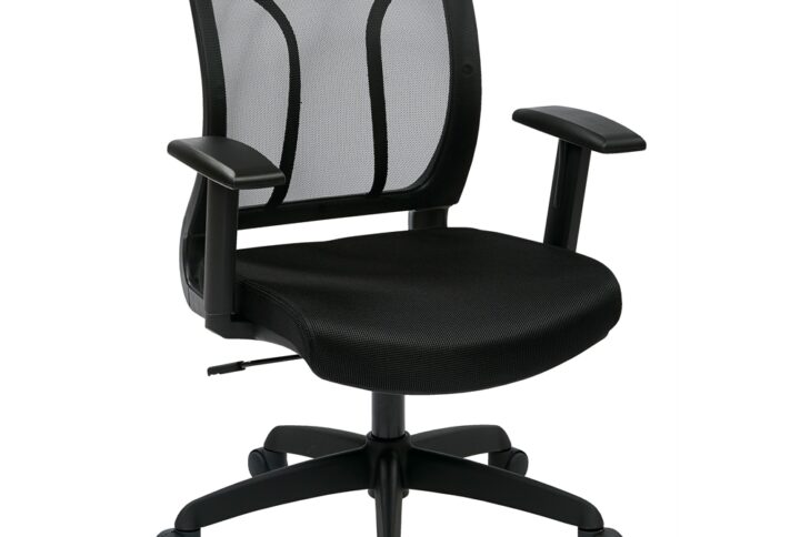 Screen Back Chair with Mesh Seat with Height Adjustable Arms. Locking tilt control w/adjustable tilt tension. PU Padded Height Adjustable Arms. Heavy Duty Nylon Base with Dual Wheel Carpet Casters.