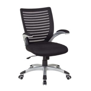 Mesh Black Seat and Screen Back Managers Chair with Padded Silver Arms and Nylon Base