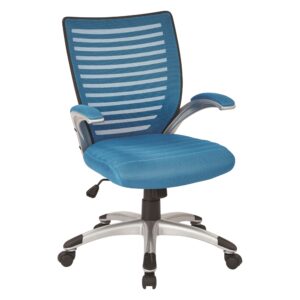 Mesh Blue Seat and Screen Back Managers Chair with Padded Silver Arms and Nylon Base