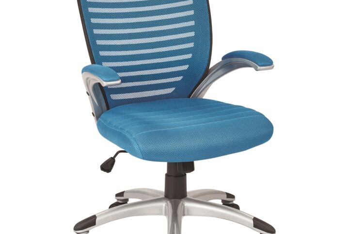 Mesh Blue Seat and Screen Back Managers Chair with Padded Silver Arms and Nylon Base