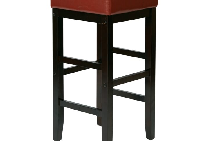 30" Square Red Faux Leather Barstool with Espresso Legs