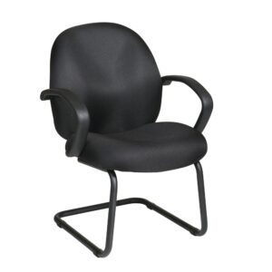 Conference/Visitor's Chair. Thick Padded Contour Seat and Back with Built-in Lumbar Support. Nylon "C" Arms. Heavy Duty Metal Sled Base.