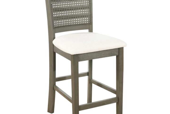 Walden 24" Cane Back Counter Stool 2-Pack with Antique Grey Base and Linen Fabric Seat
