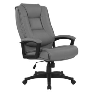 High Back Charcoal Bonded Leather Chair with Padded Loop Arms