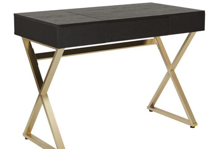 Andrea Desk with Power- Black Top and Matte Gold Legs K/D
