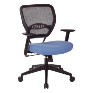 Professional AirGrid® Back Managers Chair with Fabric Seat. Thick Padded Contour Seat and AirGrid® Back with Built-in Lumbar Support. One Touch Pneumatic Seat Height Adjustment. 2-to-1 synchro Tilt Control with Adjustable Tilt Tension. Height Adjustable Angled Arms with Soft PU Pads. Heavy Duty Angled Nylon Base with Oversized Dual Wheel Carpet Casters.