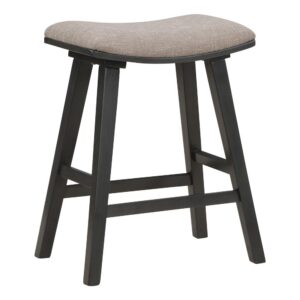 Add comfort and style with our 24" counter height stools sold as a pair in convenient 2-pack. Padded saddle seat design offers comfortable sitting and exceptional visual appeal. Solid wood legs and 100% Polyester fabric seat will provide long lasting beauty and durability.