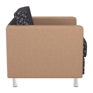 easy care vinyl. Equipped with a durable box spring seat that ensures your relaxation is well protected. All outfitted with silver leg finishes that prop this chair up and give it a chic display. The crisp