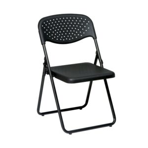 Folding Chair with Black Plastic Seat and Back and Black Frame. (4 Pack)
