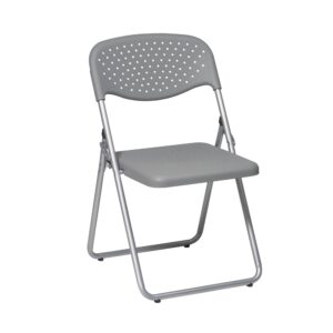 Folding Chair with Grey Plastic Seat and Back and Silver Frame. (4 Pack)