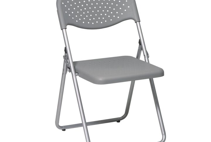 Folding Chair with Grey Plastic Seat and Back and Silver Frame. (4 Pack)