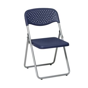 Folding Chair with Blue Plastic Seat and Back and Silver Frame. (4 Pack)
