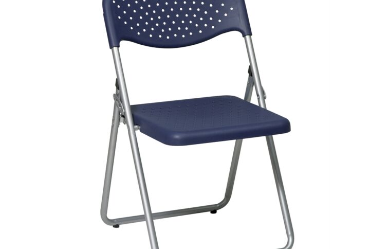 Folding Chair with Blue Plastic Seat and Back and Silver Frame. (4 Pack)