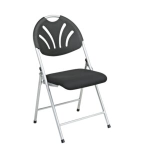 Folding Chair with Black Plastic Fan Back and Fabric Seat with Silver Frame (4-Pack)