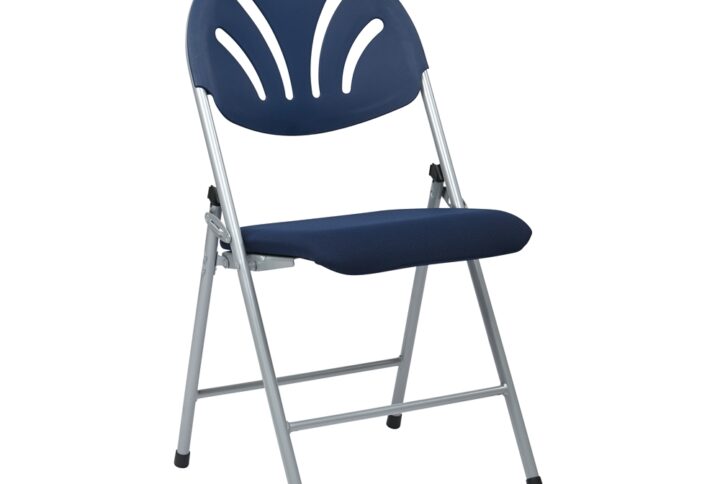 Folding Chair with Blue Plastic Fan Back and Fabric Seat with Silver Frame (4-Pack)