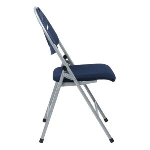 Folding Chair with Blue Plastic Fan Back and Fabric Seat with Silver Frame (4-Pack)